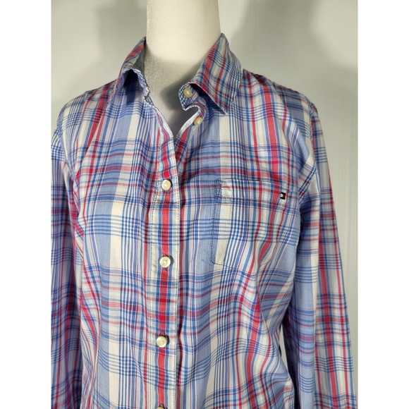 Tommy Hilfiger Plaid Button Down Shirt Classic Fit Long Sleeve Top Size L - Picture 2 of 9